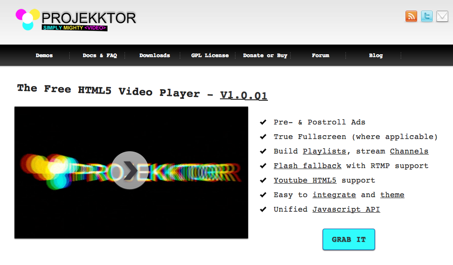 Projekktor un reproductor de video en HTML5 muy robusto